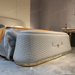 White Quilted Leather Bed Bench with Gold Lock & Stainless Steel Base